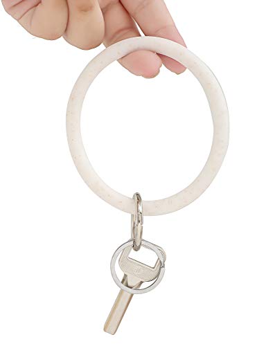 Coolcos Women & Kids Soft Large Circle Silicone Bracelet Keychain Circle Round Bangle Keyring Smooth & Flexible (White Confetti)