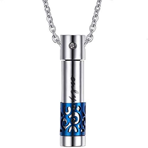 Capsule Pendant Necklace Stainless Steel Aromatherapy Essential Oil Perfume Bottle Pendant Locket Necklace with Gift Box,Blue [Energy Class A]