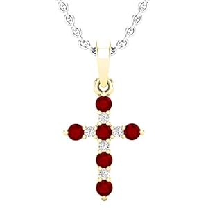 Dazzlingrock Collection Round Gemstone & White Diamond Ladies Cross Pendant (Silver Chain Included), 18K Gold