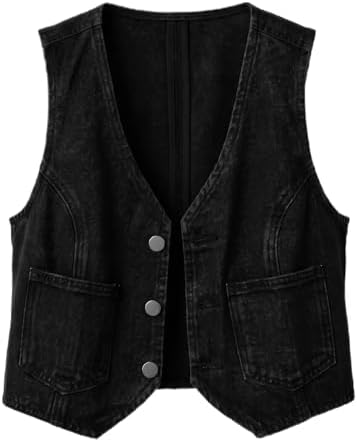 Women Grunge Emo Demin Vest Top Y2K Vintage Sleeveless Jean Gilet