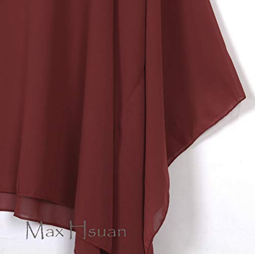 Max Hsuan Womens Summer Solid Sheer Batwing Blouse Chiffon Caftan Poncho Tunic Top Plus Size Cover up Burgundy