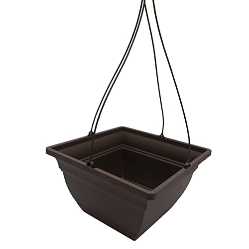 The HC Companies Eclipse Square Hanging Planter for Indoor Plants - Contemporary Hanging Plant Pot w/Attached Saucer - Lightweight & UV-Resistant Hanging Plant Holder (12" Chocolate, Pack of 1)