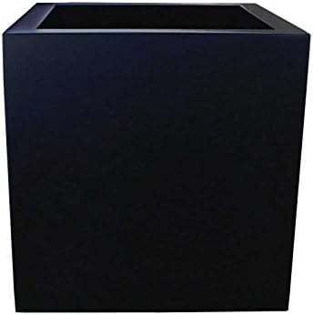 Montroy Modern Cube Planter | 16" Tall, 16" Wide, 16" Deep | Square Fiberglass Planter Box For Indoor Or Outdoor Use | Home, Office, Garden, Patio - Ebony Black Finish