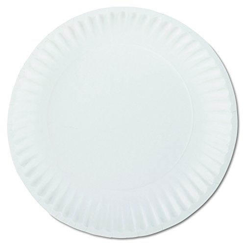 AJM Packaging PP9GREWH 9" White Paper Plates Green Label (10 Packs of 100)