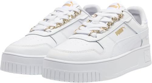 PUMA Women’s Carina Street Shoes Sneaker, White-White-Metallic Gold, 11