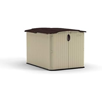 Suncast 6' x 4' Glidetop Horizontal Storage Shed - Natural Wood-like Outdoor Storage for Trash Cans and Yard Tools - All-Weather Resin Material, Slide Lid Design and Reinforced Floor - Brown