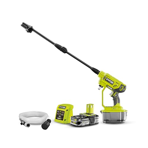 RYOBI 18 V ONE+ Akku-Mitteldruckreiniger RY18PW22A-125 (Reinigen von Fahrzeugen/Oberflächen, max. Druck 22bar, Fördermenge 182 l/h, 3-in-1 Düse, inkl. 6m Schlauch, 1x2,5Ah Akku & Ladegerät, im Karton)