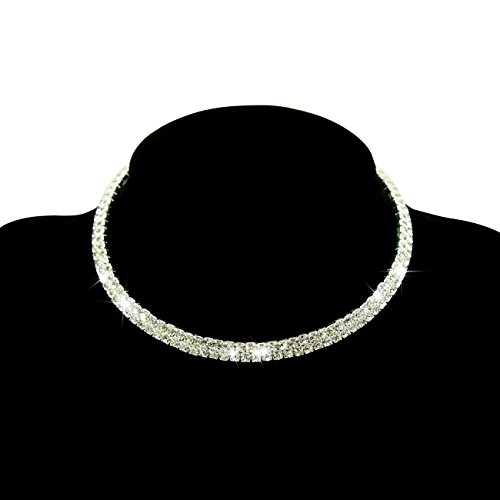 Fit&wit Bridal Wedding Jewelry Crystal Rhinestone Collar Choker Necklace Silver (2-row Cz Rhinestones)