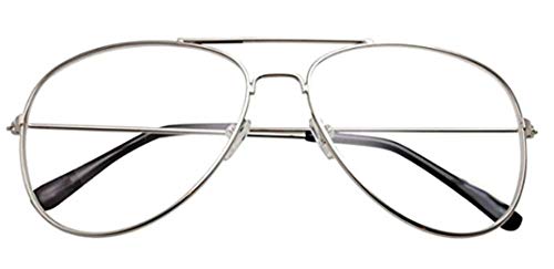 WebDeals - Clear Lens Aviator Eyeglasses Classic Mirror Retro Metal Frame... (Silver Medium, Clear)