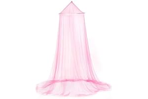 DAYSTART Mosquito Net Round Lace Curtain Dome Bed Canopy Netting for Single to King Size Beds,Camping (Rose Red)