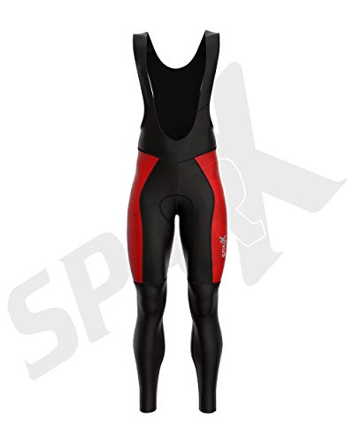 Sparx Men Winter Cycling Thermal Roubaix Bib Tights Padded Bib Pants High Viz Bike Leggings (Red, 2XL)