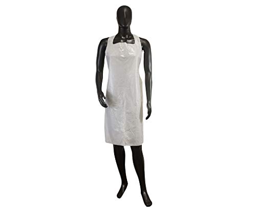 100 Pcs White Disposable Polyethylene Aprons 28"x46", Protective Kitchen Work-Wear Uniform Aprons 1.5 Mil, Breathable, Lightweight, Non-Woven, One size, Food Prep, Cooking, Cleaning, Painting