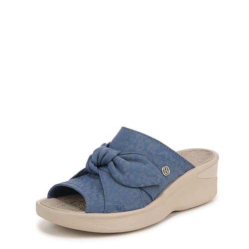 BZees Womens Smile Machine Washable Comfort Wedge Sandal Blue