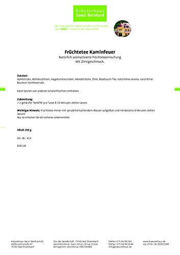 Sanct Bernhard Früchtetee Kaminfeuer mit Apfel, Hibiscus, Hagebutte, Mandel, Zimt 250 g – Bild 3