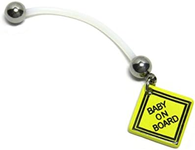 Maternity Piercings Yellow Baby On Board Dangle Sports or Pregnancy Flexible Belly Button Ring. 14g Cut-to-Fit UltraFlex Bar
