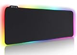 Large RGB Gaming Mouse Pad - Reawul 14 Modes Oversized Glowing Led Extended Mousepad, Anti-Slip Rubber Base and Waterproof Surface, Extra Large Soft Led Computer Keyboard Mouse Mat - 31.5 x 11.8in
