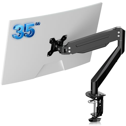 Suptek Single Monitor Arm Gas Spring, Monitor Arm Desk Mount for 17-35 inch Monitors up to 11kg, Tool Free Height Adjustable Screen Arm with Tilt Swivel Rotation, VESA 75/100mm, C-clamp/Grommet Option