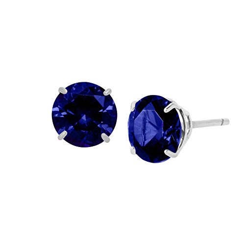 Jalash 2ct Tanzanite Round Simple Stud Earring in 14k White Gold Plating for Womens