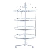Rainbowie Jewelry Organizer 4 Tiers Rotary Necklace Display Stand Rack 144 Pairs Earring Organizer Bracelets Rings Watches Holder-White(31x16cms)(12.2x6.3inchs)