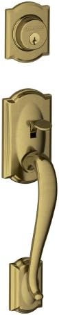 Schlage F92-CAM Camelot Dummy Exterior Handleset from The F-Series, Antique Brass