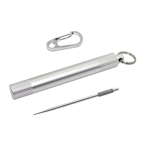PPFISH Pocket Toothpick Holder keychain - Waterproof Aluminium Alloy Toothpick Box Container & Titanium Toothpick Ultralight Travel Kits (Sliver Aluminum + TI) - Thumbnail 7