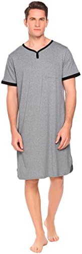 Declare Men’s Nightshirt Cotton Nightwear Comfy Big&amp;Tall Short Sleeve Henley Sleep Shirt(Grey,M)