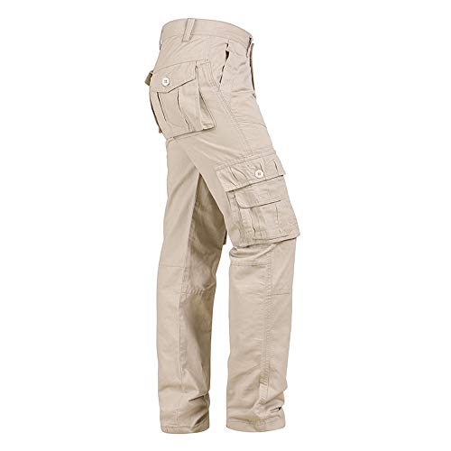 Fashion Men's Casual Outdoors Button Multi-Pocket Work Trouser Cargo Long Pants Beige