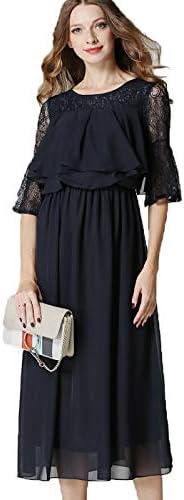 SANCANYI-RIBAN ワンピース ロングドレス シフォン レース パーティー 結婚式 デートドレス ハイウエスト フォーマル 体型カバー カジュアルドレス