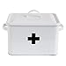Enameled First Aid Box with Lid & Black Cross on Front