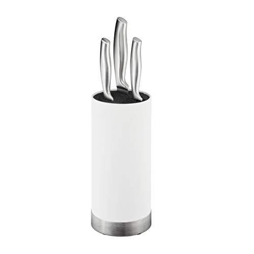 Relaxdays Knife Block, Empty, Round Blade Storage, with Bristles, HxD: 22 x 11 cm, Universal Holder, Organiser, White