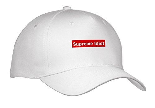 Xander funny quotes - Supreme Idiot, white lettering on red and white background - Caps - Adult Baseball Cap (cap_265842_1)