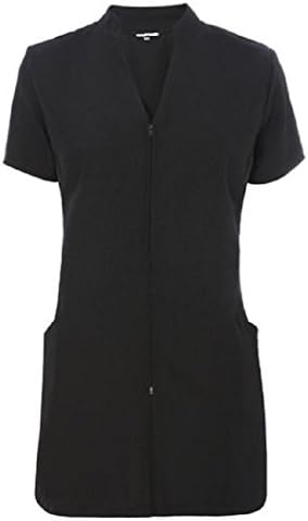 SPA Beauty & Hair Salon/ Hairdressing Beautician Nail Massage Therapist Tunic ZP (12, Black)