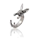 Zealmer Antique Silver Bunny Wrap Ring Vintage Handmade Animal Rabbit Rings for Women