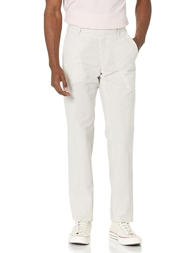 Palm Beach Men's Seersucker Oxford Plain Front Dress Pants, Tan/White, 44W Regu…