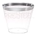 Silver Plastic Cups | 5 oz. 100 Pack | Hard Clear Plastic Cups | Disposable Party Cups | Fancy Wedding Tumblers | Nice Silver Rim Plastic Cups | Elegant Decoration Cups | Plastic Tumblers Bulk