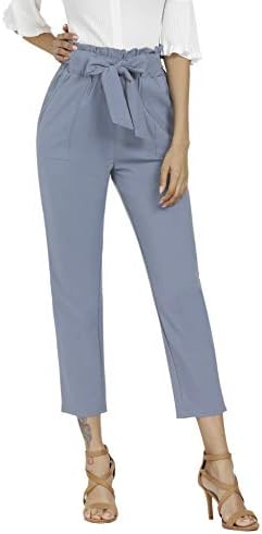 Freeprance Women's Pants Casual Trouser Paper Bag Pants Elastic Waist Slim Pockets