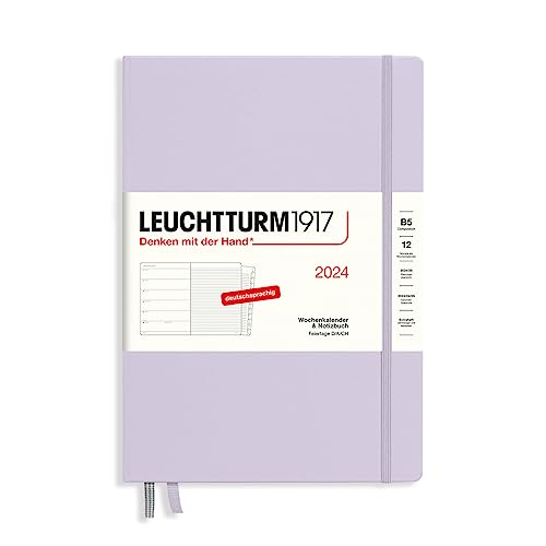 LEUCHTTURM1917 367751 Wochenkalender & Notizbuch Composition (B5) 2024, mit Extraheft für Adressen und Jahrestage, Lilac, Deutsch, 12 Monate