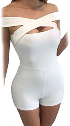 Christmas DH-MS DressWomen's Stylish Crisscross Design Zipped Romper White