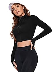 SweatyRocks Women's Long Sleeve Stand Collar Zip Up