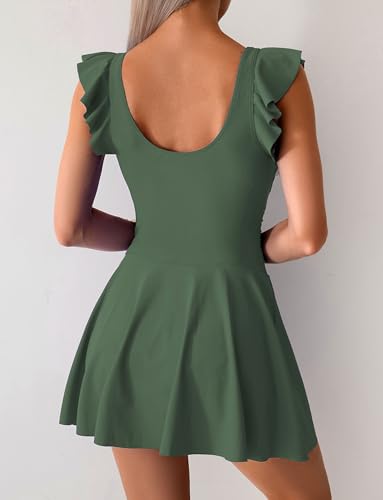 SEAUR One Piece Swimsuits for Women Modest Tummy Control Swimdress Vintage Knotted Bathing Suits Skirt