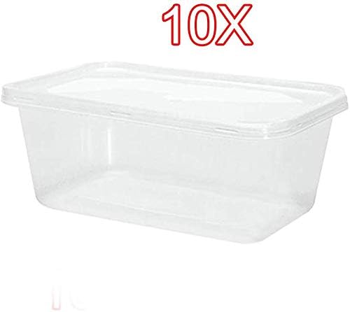 TMZ® 10X Square Plastic Kitchen Food Takeaway Box Container & Lid 1000ml 178x125x75mm