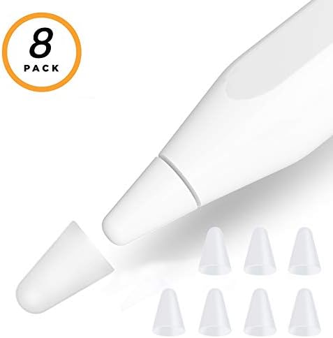 sciuU Noiseless Tip Case Compatible with Apple Pencil 1st and 2nd Gen. - [8 pcs] Noise Reduction & Anti -Slip, mini Silicone Protective Cover Nib Protector for iPencil, White