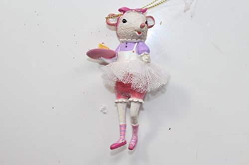 Gisela Graham Resin Ballerina Mouse Hanging Christmas Tree Decoration (white tutu holding plate of cake)