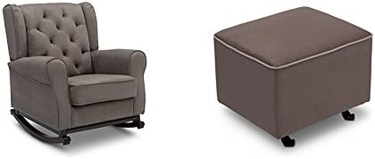 Delta Furniture Emma Rocking Chair and Gliding Ottoman with Dove Grey Welt, Graphite
