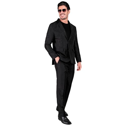 WIDMANN - Mr Sparkling Costume Black Glitter Suit Jacket and Trousers Showman Disco Fever Casino Theme Party New Years Eve