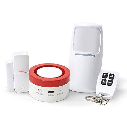 Garza-Smarthome-Kit-de-Alarma-WiFi-Inteligente-para-hogar-Sirena-de-120-dB-Sensor-de-Movimiento-y-de-Puertas-o-Ventanas-Control-Remoto-y-por-Voz-y-App-Alexa-iOS-Google-Android