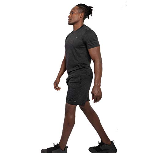 Alive Men's Tee Shirt Active Quick Dry Workout Short Sleeve Shirts Crew Neck (Black Heather, Medium) - Thumbnail 4