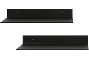 Z metnal Small Decor Shelves, Mini Floating Display Wall Shelf for Smart Speaker Collectables, Aluminum, Wall Mounted, Matt Black,12 x 5 inch,1ft Wide, 2 Pack