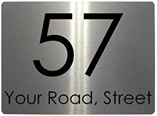 Personalised Address & Number Metal Aluminium Sign Plaque Door House 5x7 Inches (Brushed Silver)