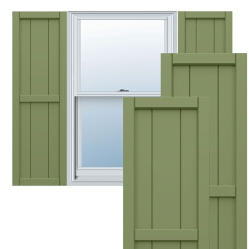 16 1/8"W x 24"H True Fit PVC, Three Board Framed Board-n-Batten Shutters, Moss…